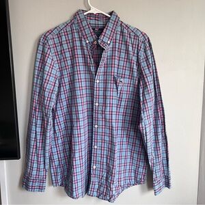 Vineyard Vines Slim Fit Tucker Shirt Pink Blue Micro Plaid L